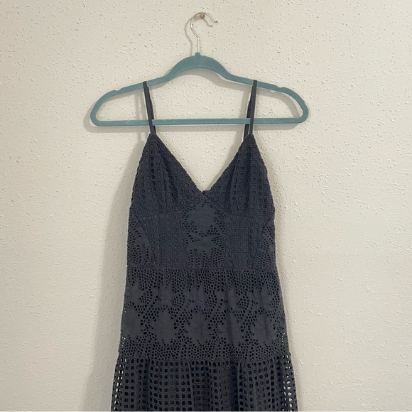 All Saints Janey Eyelet Lace Embroidered Slip Black Midi Dress - size 4 - Picture 3 of 15